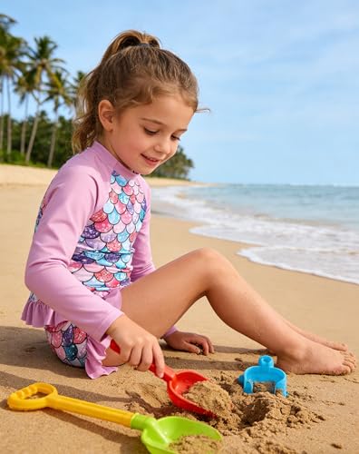Girls Swimsuit 3 Pieces Rash Guard Bathing Suit Set - Mermaid Pink, 4-5T