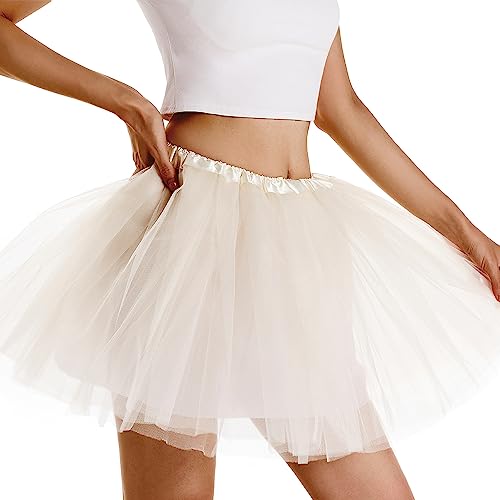 Women's Tutu Skirt Beige One Size Classic 4-Layer Tulle Ballet Skirt