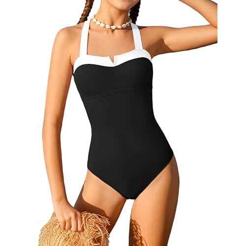 Shallmu Girls One Piece Swimsuits Color Block Dual Crossback Straps with Cover Up Skirt Girl's Swimwear 9-16Y