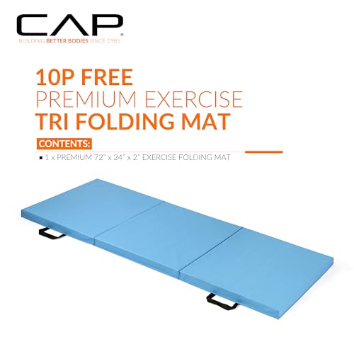CAP 6'x2' Blue Folding Anti Tear Exercise Gymnastics Mat - 2 Inch Thick