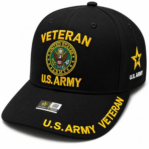One Size Black US Army Veteran Hat for Men - Officially Licensed Military Baseball Cap - Gift for Veterans