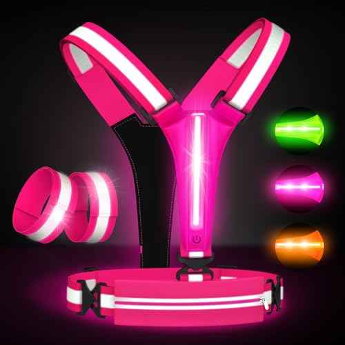 LED Reflective Vest Running Gear Set,USB Rechargeable Light Up Running Vest for Runners Night Walking with Waterproof Phone Bag,High Visibility Armband,Adjustable Waist&Shoulder for Men Women