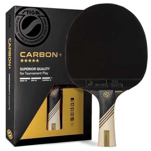 STIGA Carbon+ Ping Pong Paddle ? 7-ply Extra Light Carbon Fiber Blade ? 2mm Premium Sponge ? Concave Pro Handle for Exceptional Grip ? Performance Table Tennis Racket for Tournament-Level Play Red