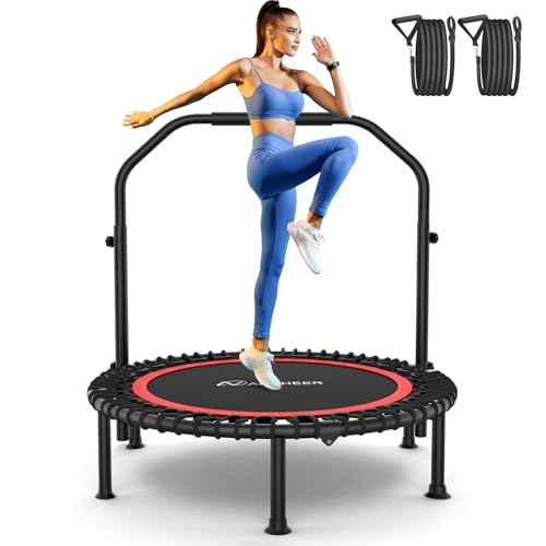 Bungee Rebounder Trampoline,ANCHEER 40/48" Foldable Fitness Trampoline with 4 Level Adjustable Handlebar, 450-550LBS Capacity, Resistance Ropes&Upgraded Bungees Safe for Home/Cardio,Indoor/Outdoor