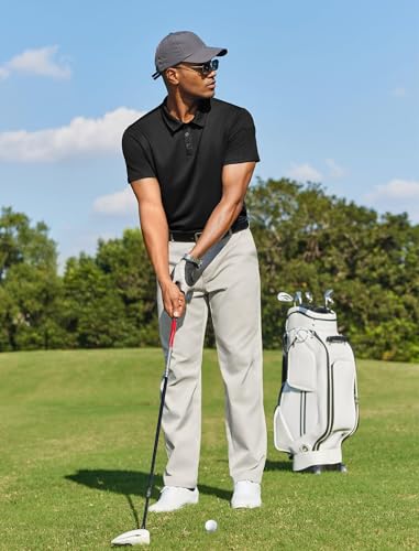 Men's Athletic Polo Shirt - Quick Dry Short Sleeve Black Medium