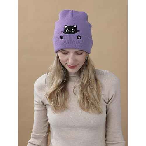 Cat Hat Beanie for Lovers - Cute Women's Embroidery Themed Gifts for Mom - Funny Novelty Trendy Stuff