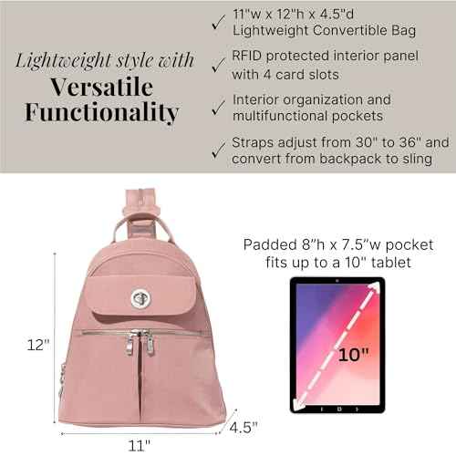 Baggallini Naples Convertible Small Daypack Sling Crossbody, Woodrose