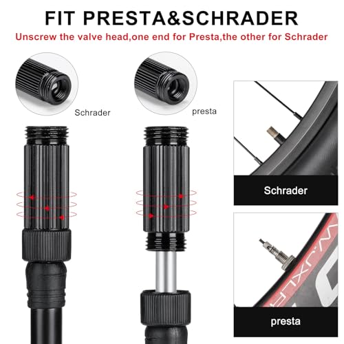 CXWXC Bike Pump Portable- Mini Bicycle Pump with Pressure Gauge Fits Presta and Schrader Valves- 120PSI High Pressure Bike Air Pump with Mounting Bracket
