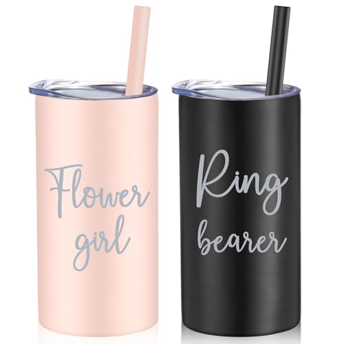 Flower Girl and Ring Bearer Gift Cups - 16 oz Stainless Steel, Black & Blush Pink