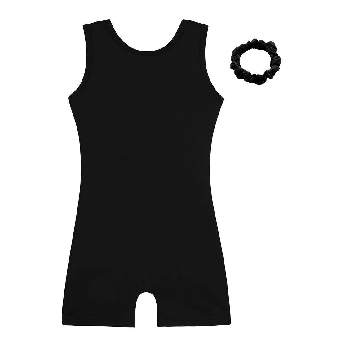 HOZIY Solid Color Leotards for Toddler Girls Gymnastics with Shorts Scrunchy 1t 2t Black Non Shiny Open Cross Back Biketard Tumbling Outfits
