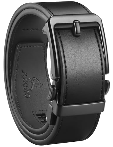 Men's 1.5 Inch Leather Ratchet Belt in Gift Box - All Black, Small 28-36 Inch