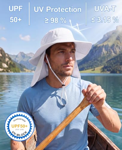 White UPF 50+ Wide Brim Sun Hat with Neck Flap - Men & Women Gardening & Sun Protection