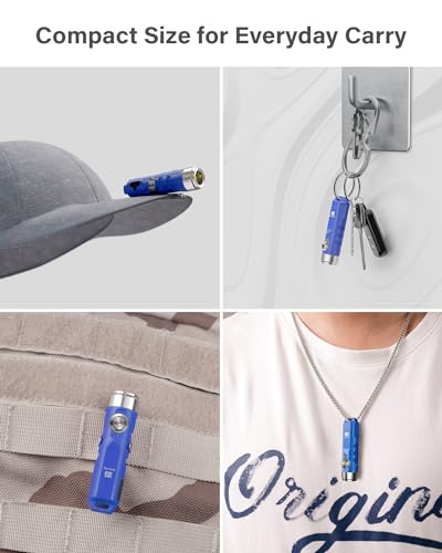 Mini Keychain Flashlight 650 Lumens Blue - USB-C Rechargeable, Compact EDC Light