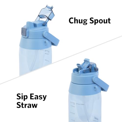 Blue 44oz BPA Free Tritan Water Bottle with Straw & Chug Lid, Leak Resistant, Adjustable Strap