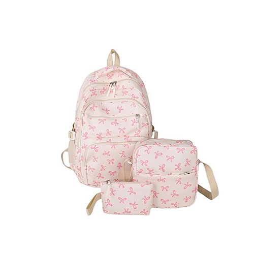 Cohawk Bow Backpack for Women Coquette Aesthetic Nylon Rucksack Cute Kawaii Backpack 3Pcs Set With Bow Pattern