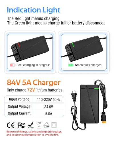 84V 5A Fast Lithium Battery Charger with Cooling System and XT90 Plug