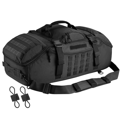 Hannibal Tactical 65L Large Duffle Bag - 3-in-1 MOLLE Backpack for Sports & Outdoor - Black