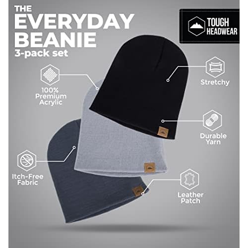Tough Headwear Daily Knit Beanie Hat - Thermal Warmth Winter Hat - Breathable, Stretch Fit Beanie for Women & Men