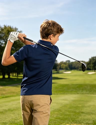 Boys Polo Stripe Shirt Short Sleeve Golf Top Size 5-14 Navy Blue 11-12 Years