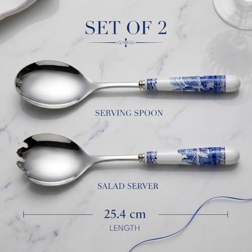 25cm Blue & White Salad Servers Set - Blue Italian Pattern, Portmeirion