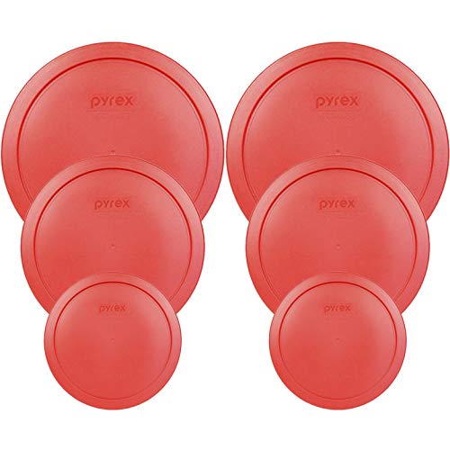 Pyrex (2) 7200-PC 2-Cup, (2) 7201-PC 4-Cup & (2) 7402-PC 6/7-Cup Red Food Storage Replacement Lids - Made in USA