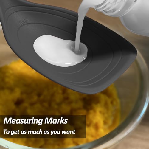 Vovoly Large Silicone Cooking Spoon Set Black - Deep Bowl & Measurement Mark, 2 PCs