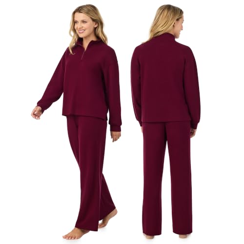 Medium Bordeaux Cuddl Duds Lounge Sets for Women - 2 Piece Matching Tracksuit