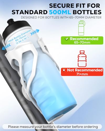 White Bike Water Bottle Holder with Tracker Slot - Fits 500ml PET Bottles, Quick Install