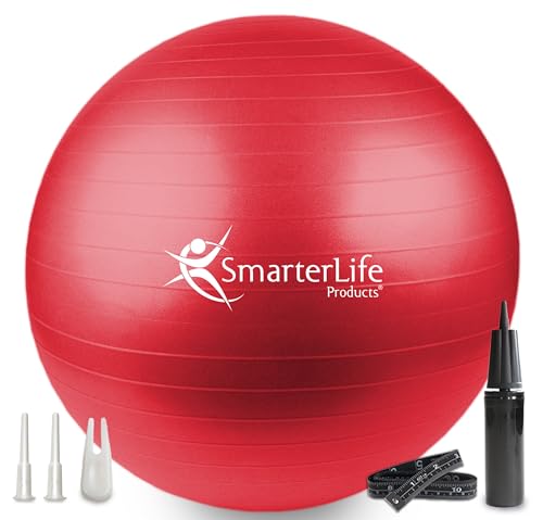 SmarterLife 45cm Red Exercise Ball for Yoga, Pregnancy & Fitness