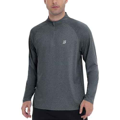 Roadbox Quarter Zip Pullover Men Sun Shirts, Running Workout Long Sleeve UV Shirt, UPF 50+ Quick Dry Athletic Rash Guard