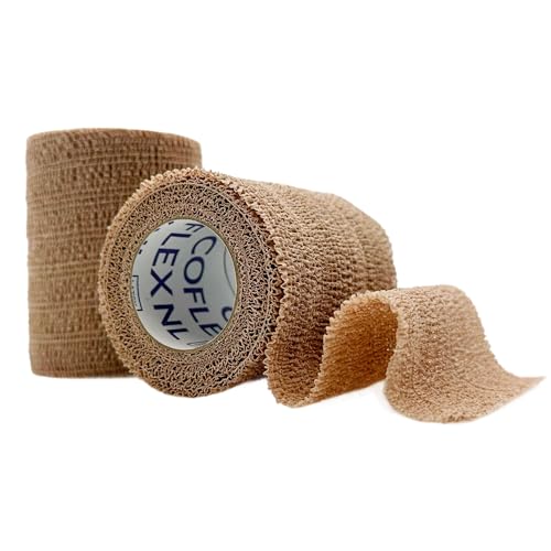 Self-Adhering Elastic Bandage - Non-Latex, 3 Inch - Tan, 2 Rolls - Comfortable First Aid Wrap