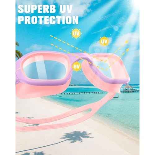 Kids Swim Goggles with Silicone Swim Cap, Swimming Goggles Cap Set for Kids 6-14, Anti-Fog Anti-UV for Boys Girls
