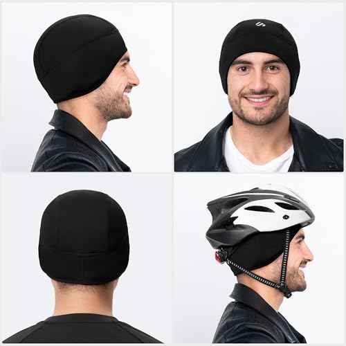 Winter Helmet Liner Skull Cap, Fleece Cycling Cap Thermal Beanie Running Hat for Men Women