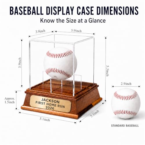 Personalized Baseball Display Case - Listing Variation: Baseball Display Case, Solid Wood Base, Clear Cover, Custom Nameplate, Holds 1 Baseball