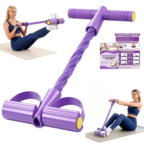 Purple Foot Pedal Resistance Bands with Handles - Multifunction Yoga & Home Gym Equipment