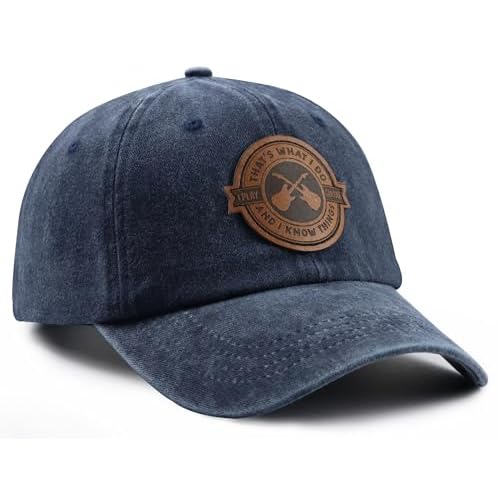 That's What I Do I Play Guitar and I Know Things Hats for Men Women, Adjustable Guitar Decor Leather Patch Baseball Cap