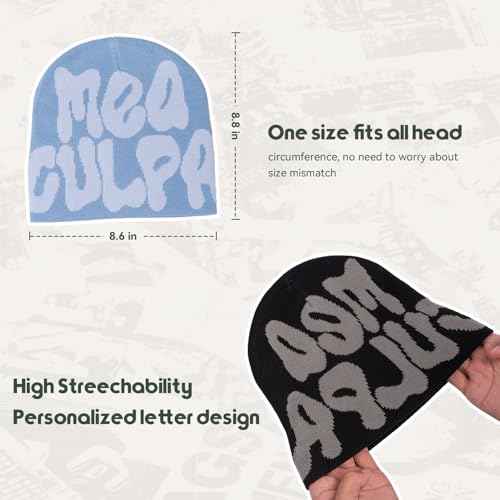 TaowaveWomen Beanie Y2k Hat,MEA Culpa Graphic Beanies Designs,Winter Hat Knit Skull Cap Gray Blue