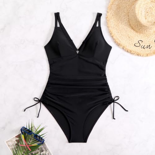 Medium Black One Piece Swimsuit Women Tummy Control Modest Slimming Bathing Suit