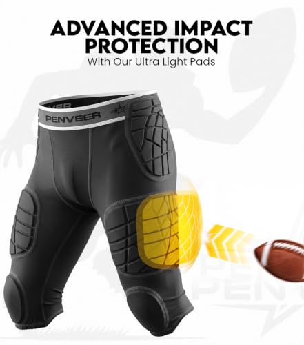 Youth Football Girdle with Cup Pocket & 7 Pads - Black Small