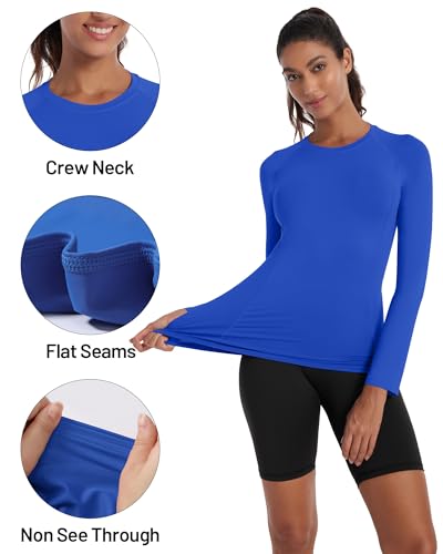 Runhit Women's Compression Shirt Long Sleeve UPF 50+ Athletic Base Layer - Royal Blue, XX-Large