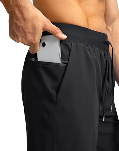 Men's Athletic Running Shorts with Zipper Pockets 9/7/5 Inch Inseam Large Black - Soothfeel