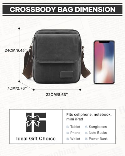 WISEPACK Small Vintage Canvas Crossbody Bag for Men - Black Grey Large Variation A2-845