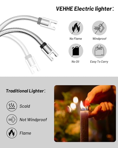 Electric Candle Lighter USB-C Rechargeable Wind-Resistant with Flexible Neck - Black & Black