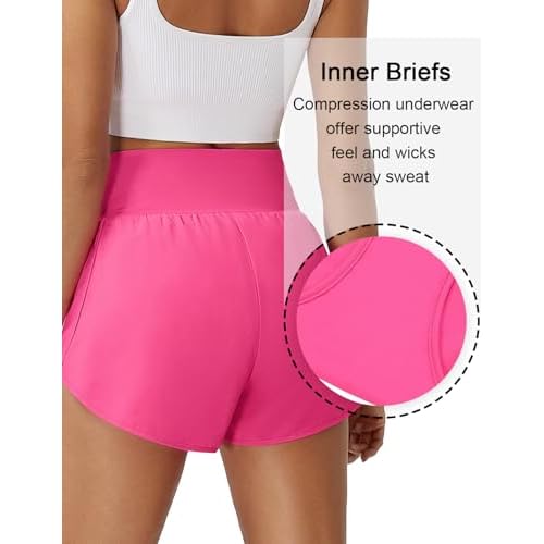 BMJL Women's Athletic Shorts High Waisted Running Short Pockets Gym Elastic Quick Dry Workout Shorts 2.5"