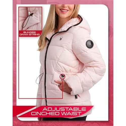 Spyder Women's Puffer Jacket - Water-Resistant Insulated Winter Coat with Cinched Waist - Womens Hooded Quilted Jacket (S-XL)