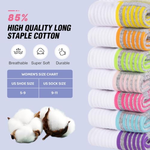 Heatuff 7 Pairs Cotton Ankle Socks for Women Running Athletic Cushioned Low Cut Sports Socks - White, Size 7 Pairs