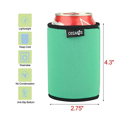 Can Cooler Sleeves Pack of 5 - Non Skid Flat Bottom Neoprene Insulators for 12 oz Cans - Multi Colors