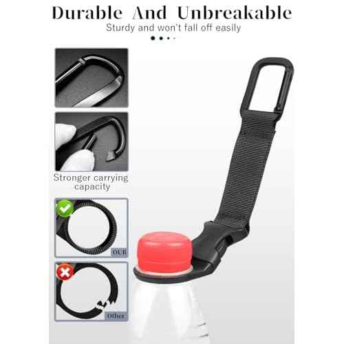 ZXZone 2PCS Bottle Buckle Clip Hanging Buckle Portable Water Bottle Ring Holder Keychain Mineral Water Bottle Clip for Backpack Belt Nylon Webbing Strap for Outdoor Tactical Camping Hiking(Black)