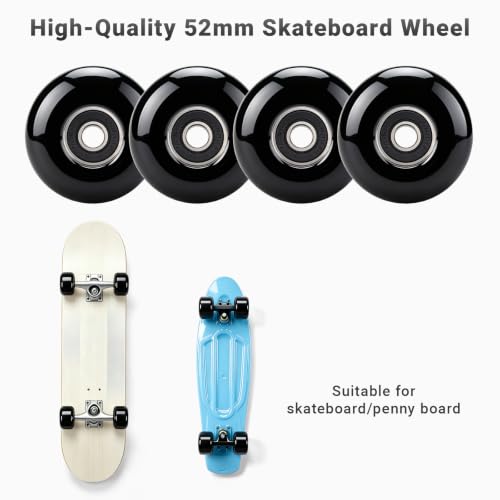 Black 52mm 95A Skateboard Wheels and Bearings Set - Complete 4Pcs