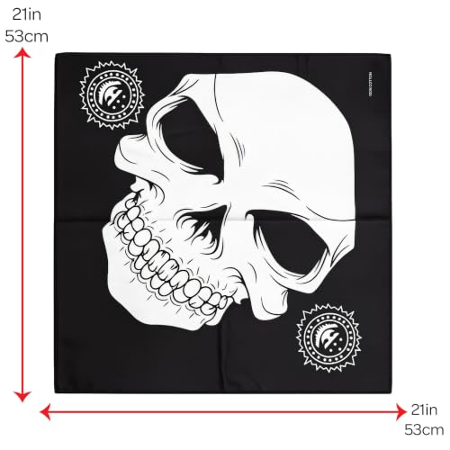 Motique Accessories Skull Bandana - Grinning Skull, 21x21 Inch Cotton Head Wrap